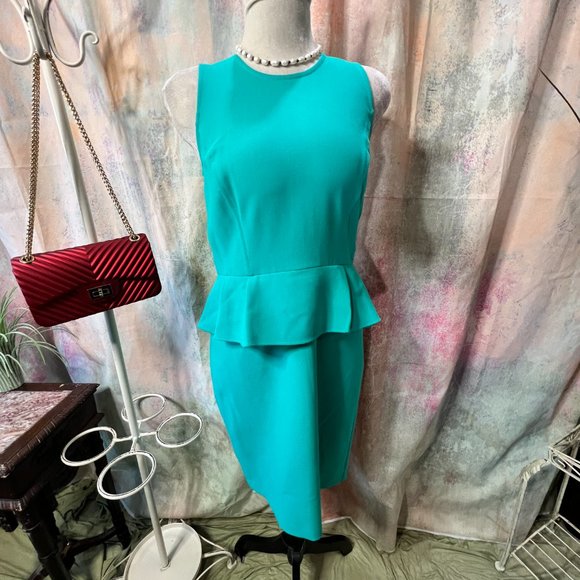 NEW 📌Loft Turquoise Wedding Guest - Semi-Formal Afternoon - Midi Peplum Dress - Picture 1 of 15